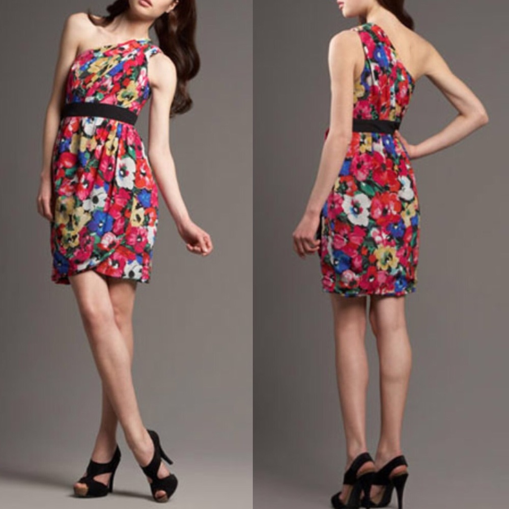 HP⭐️ Shoshanna floral print one shoulder dress 6 - Picture 1 of 6